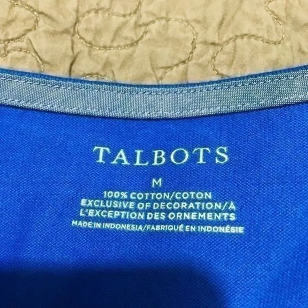 Talbots blue W/black/white stripes long sleeve pullover size M….S47